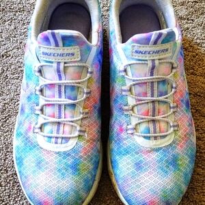 Sketchers, Size 8.5M, tie dye blue/pink multi